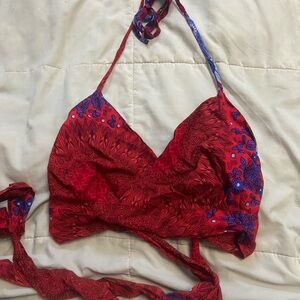 Red Paisley Halter Crop Top